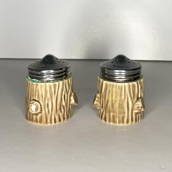 Tree Stump Branch Wood Look Ceramic Salt & Pepper Shakers - Picture 1 of 7